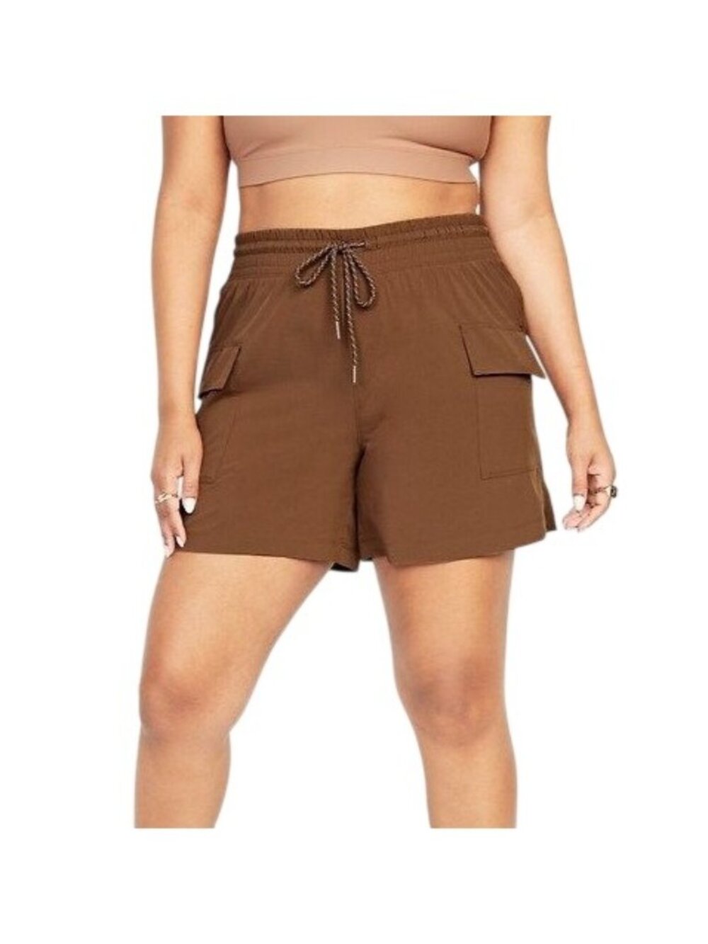 Old Navy StretchTech Cargo Shorts Large High Waisted Drawstring Brown Athleisure